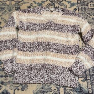 Knox Rose Cream and Brown Crew Neck Sweater with Chunky Knit